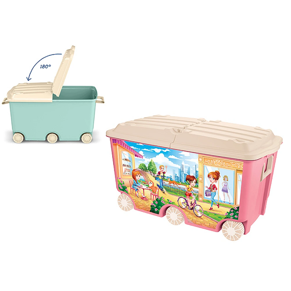 Cutie pentru jucării Plastiska 66l, 69X40X39cm, roză, cu roti