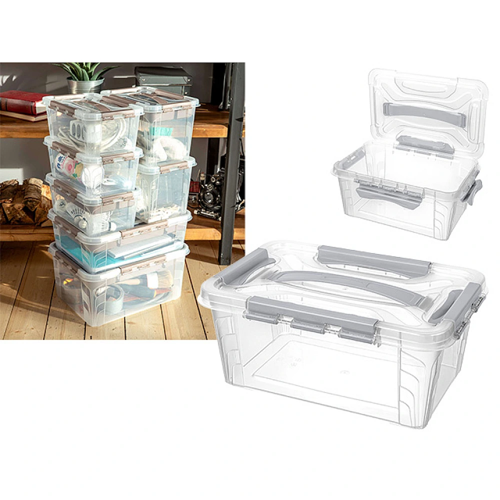 Container cu capac si prindere cu clame Grand box 4.2l, 29X19X12cm, gri