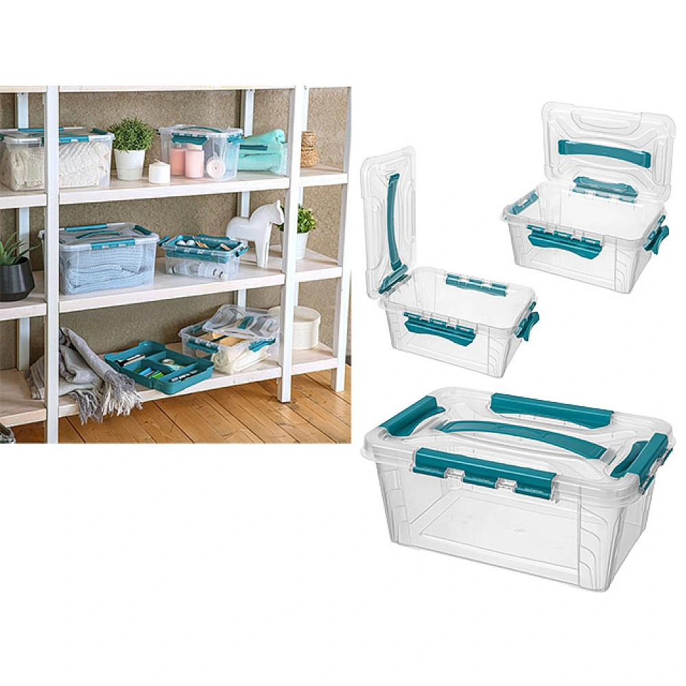 Container cu capac si prindere cu clame Grand box 4.2l, 29X19X12.4cm, gri-albastru