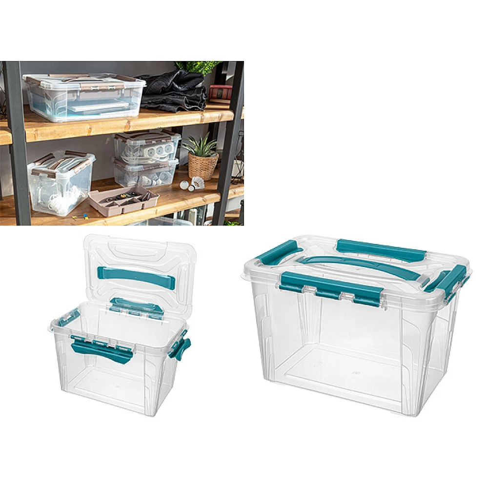 Container cu capac si prindere cu clame Grand box 6.5 l, 29X19X18 cm, gri-albastru