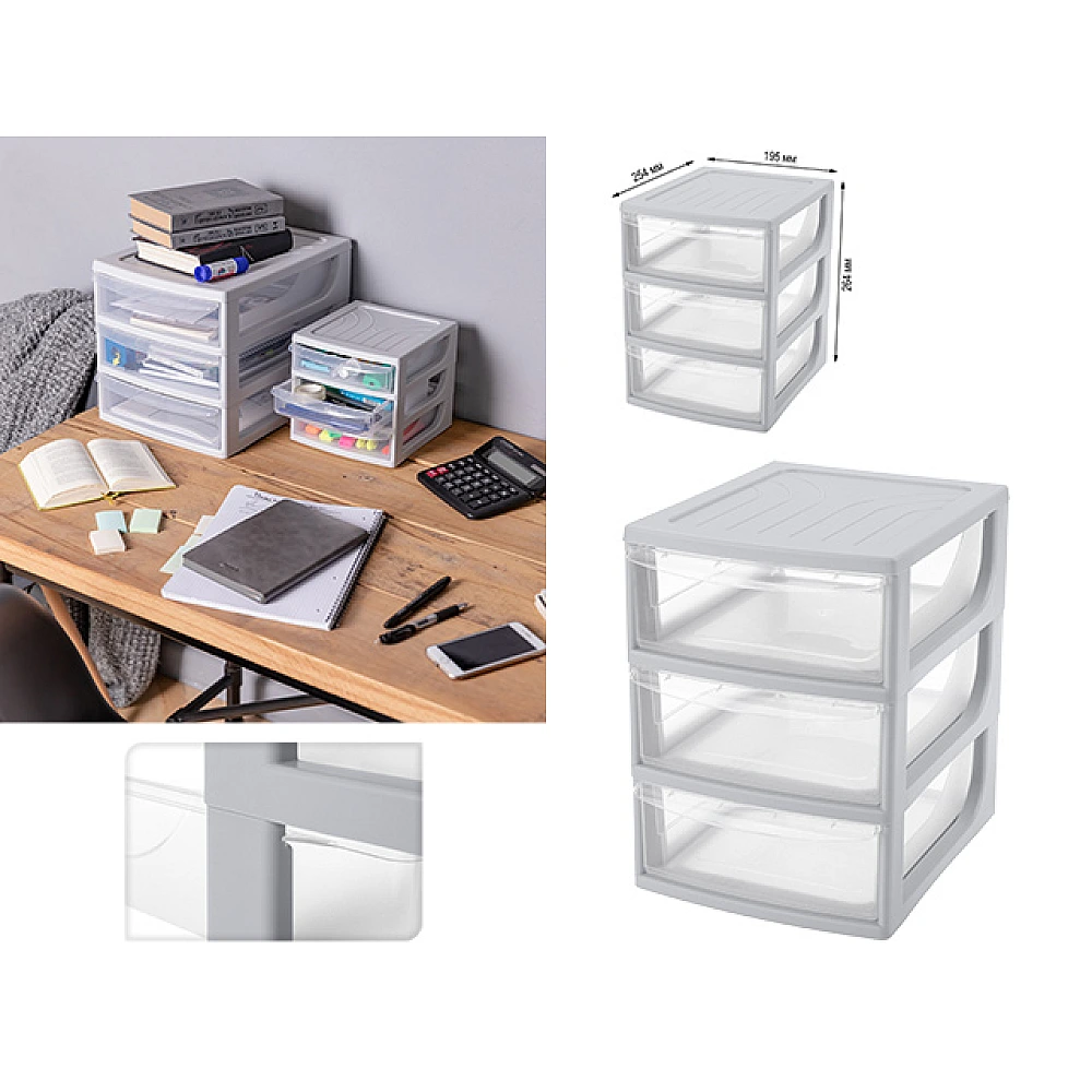 Organizator pentru depozitare Econova, dimensiuni 19X25X26cm, 3 cutii, gri.