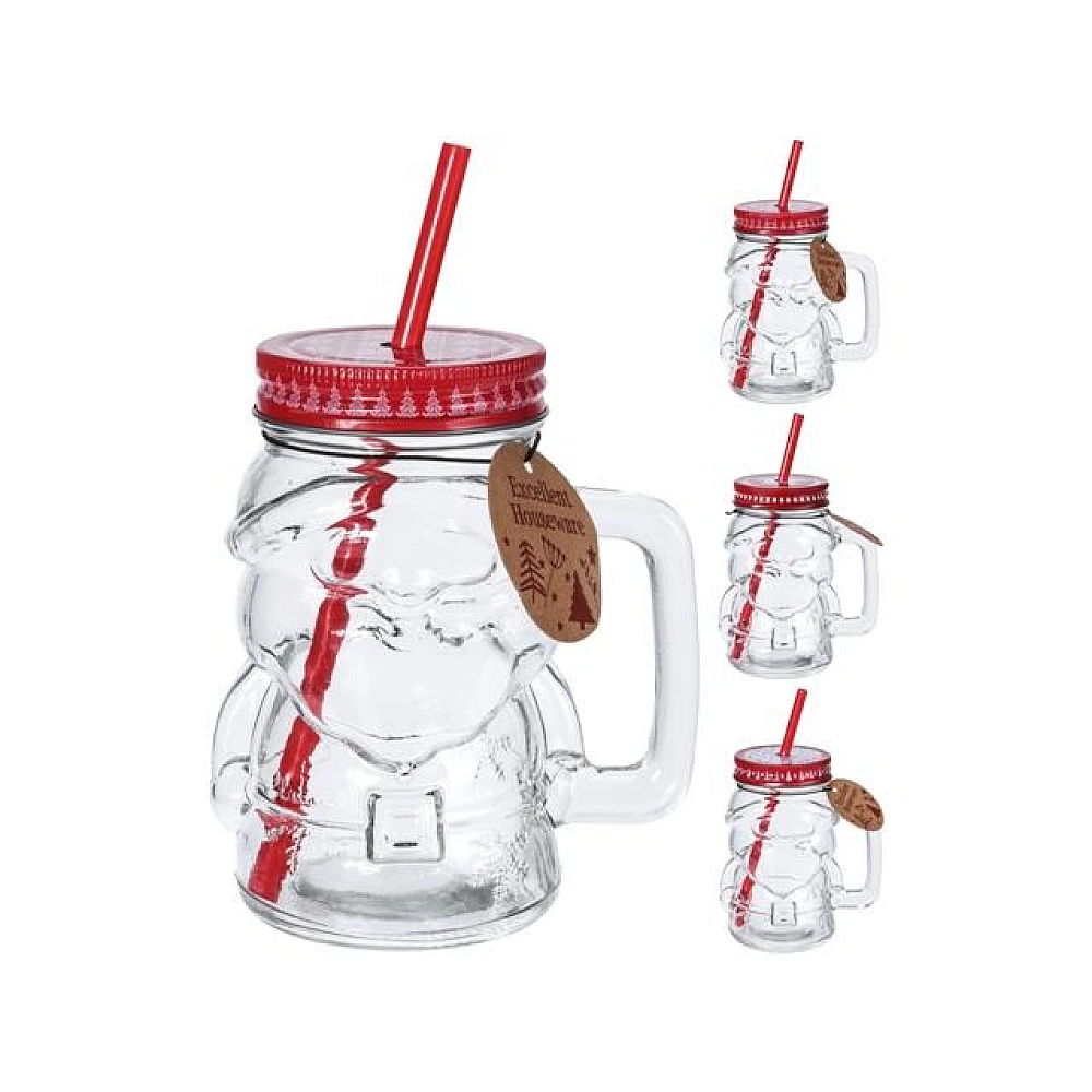 Borcan pentru bauturi 0.4l сu maner si cu pai 