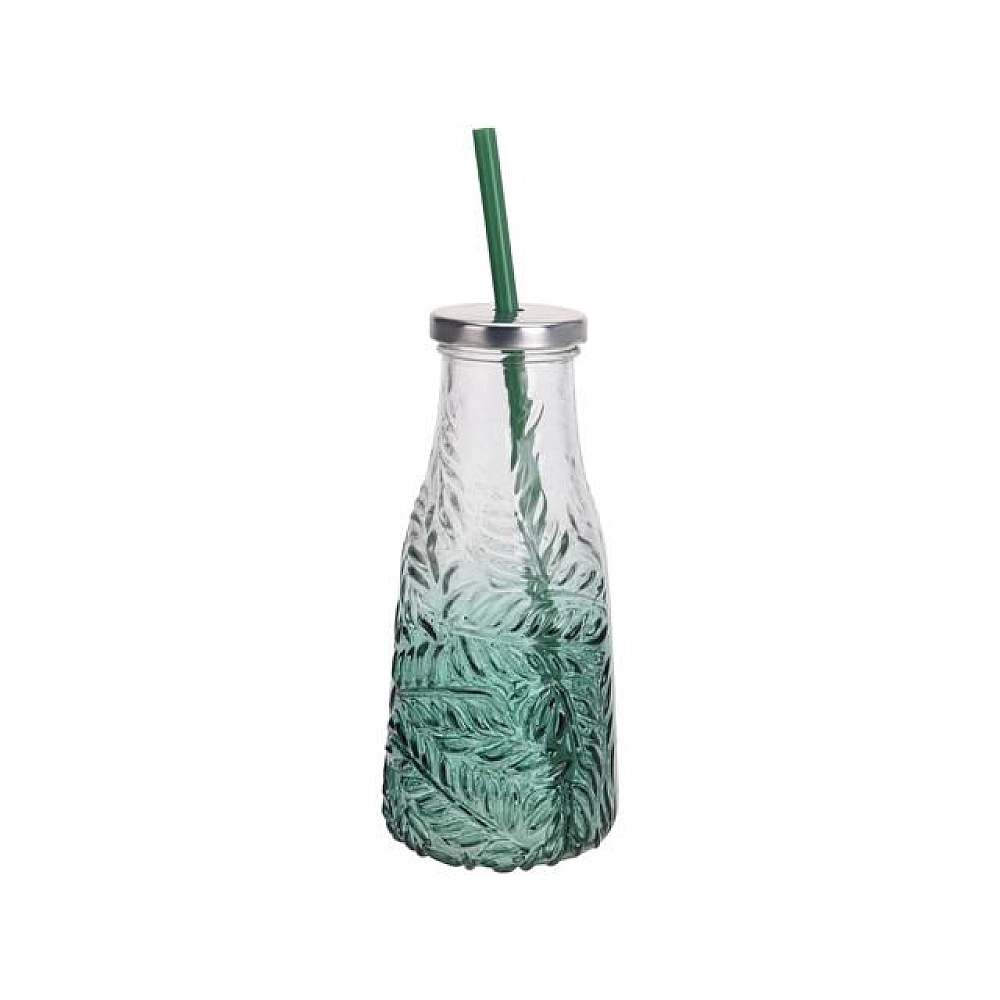 Sticla pentru bauturi cu pai EH 0.4l, H18cm, design palmier