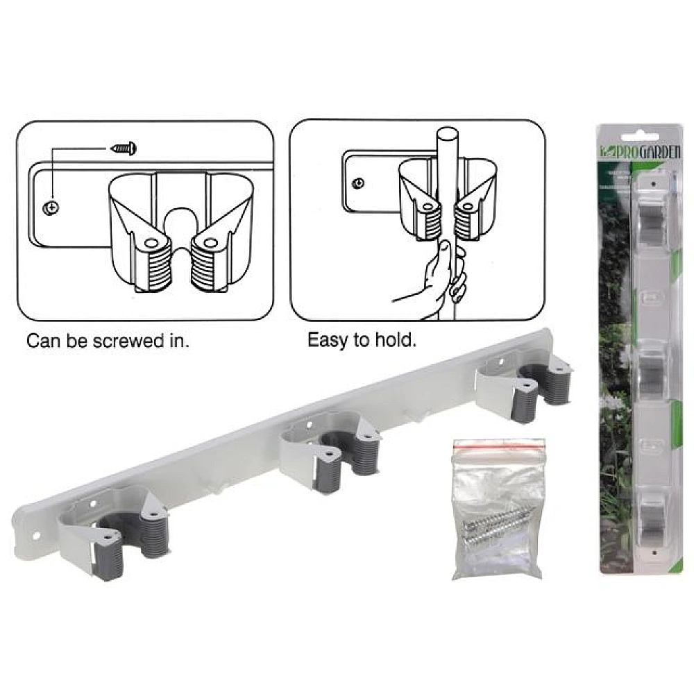 Suport de perete pentru mop/perii cu 3 cleme, metal