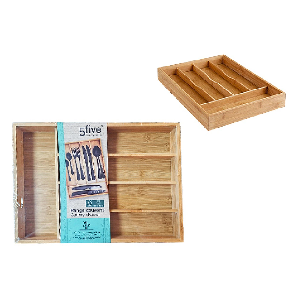 Tava pentru tacamuri Five 34X25X4cm cu 5 sectii, bambus