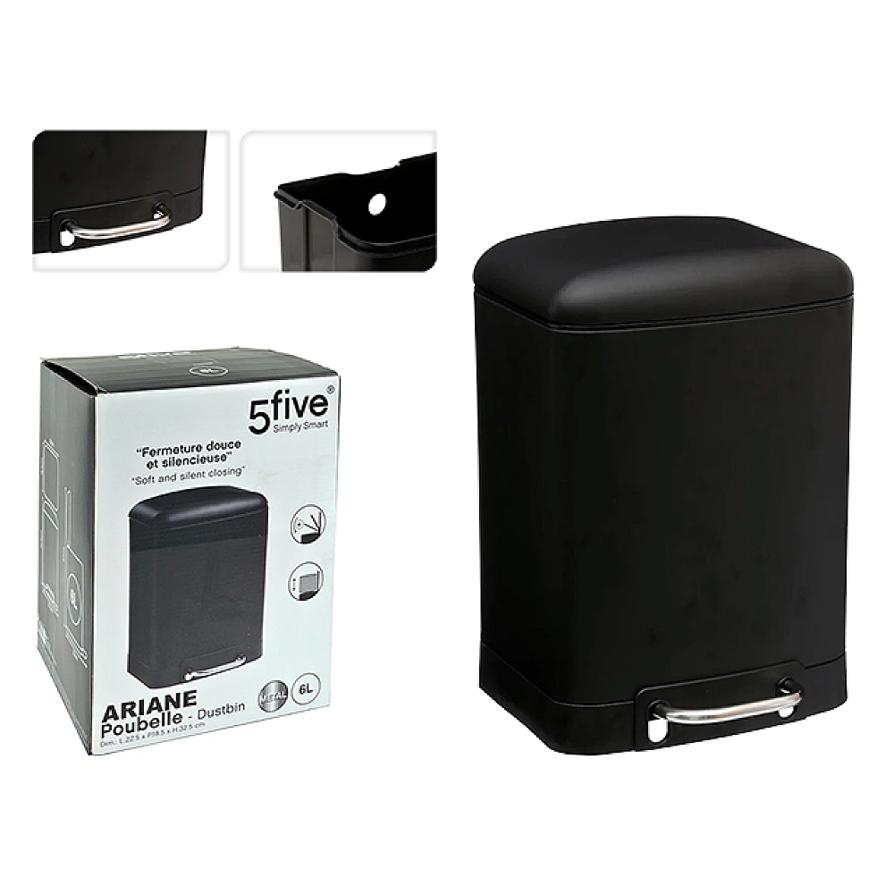 Cos pentru gunoi cu pedala Five Ariane 6l, metal, negru