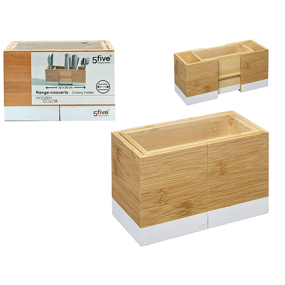 Uscator pentru tacamuri Five 18X10X12cm, bambus, alb