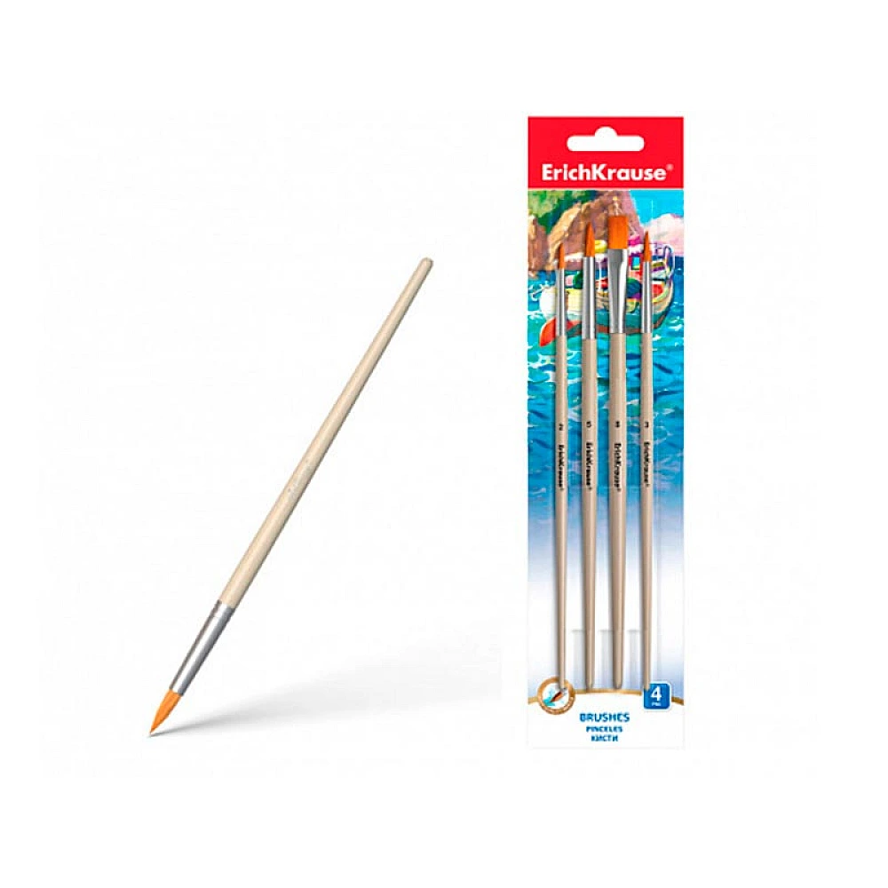 Set pensule pentru desen ErichKrause 4 buc (1 plat, 3 rotunde)