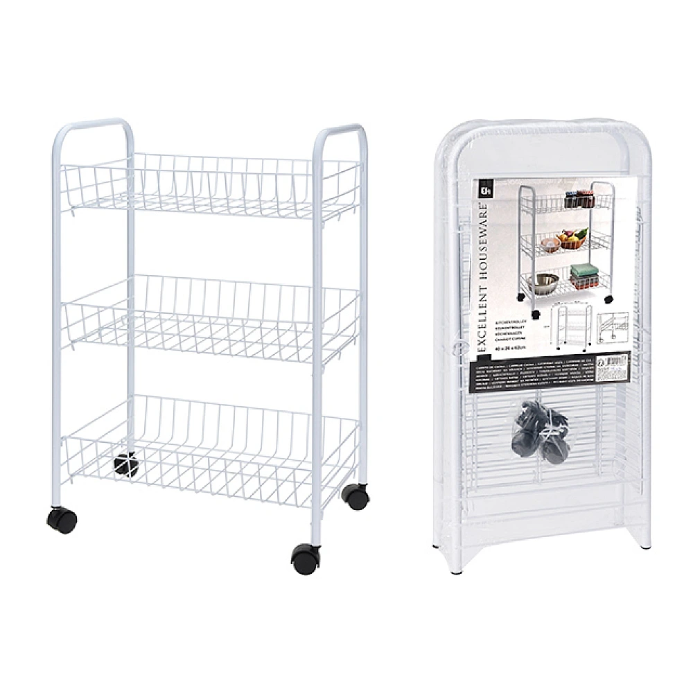 Raft 3 nivele EH 40X26X62cm, roti, alb