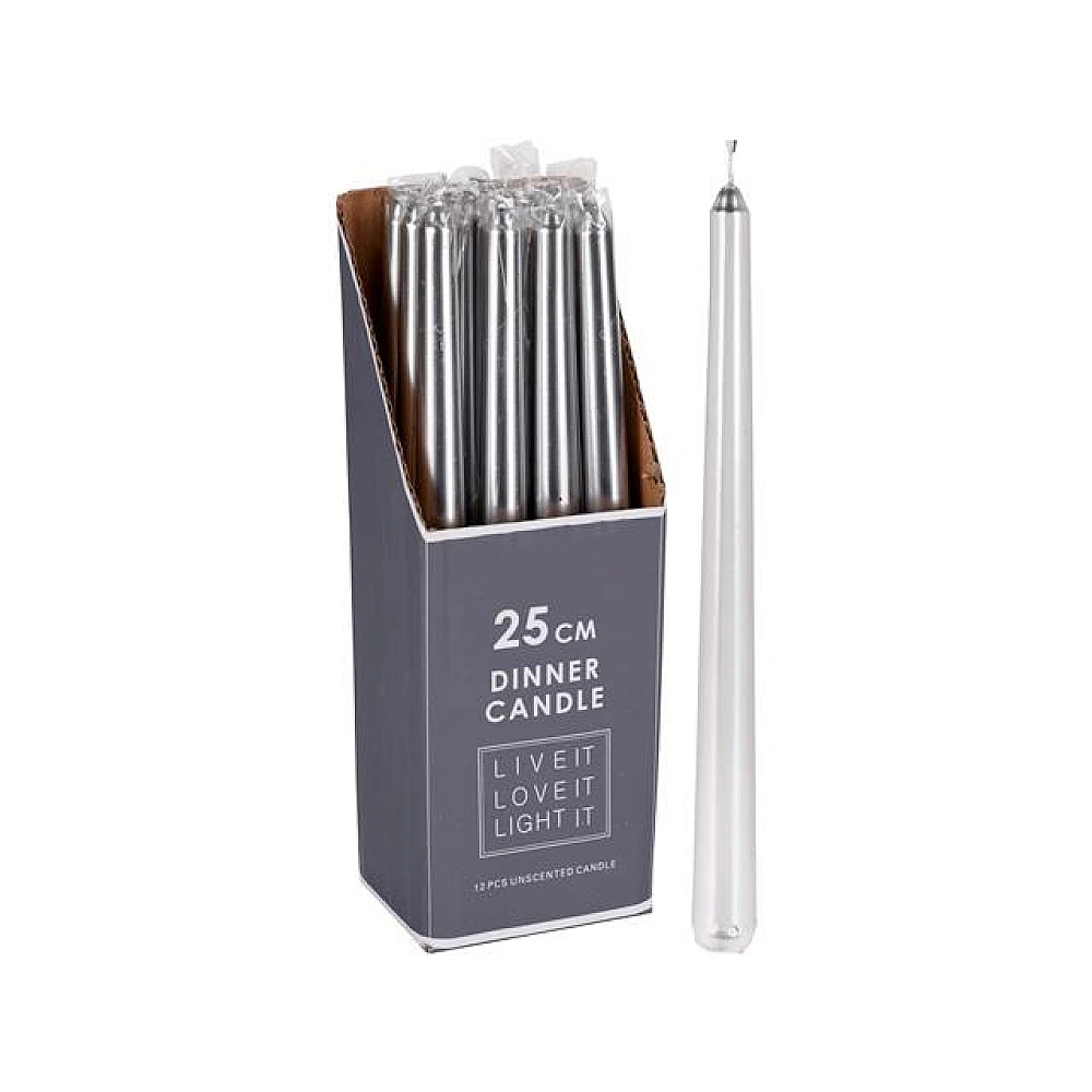 Lumanare Rogito 25cm, metalic argintiu