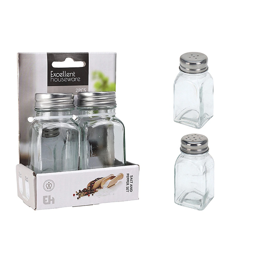 Set pentru sare si piper din sticla EH 2buc 4X4X9.5cm
