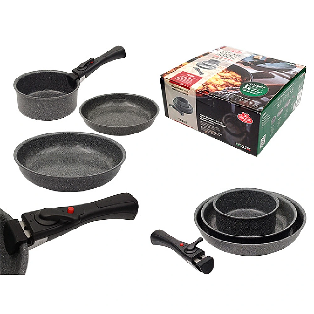Set de Tigai Ballarini Torre, 4 unitati ( tigai 28cm, 24cm, 16cm+ maner detasabil)