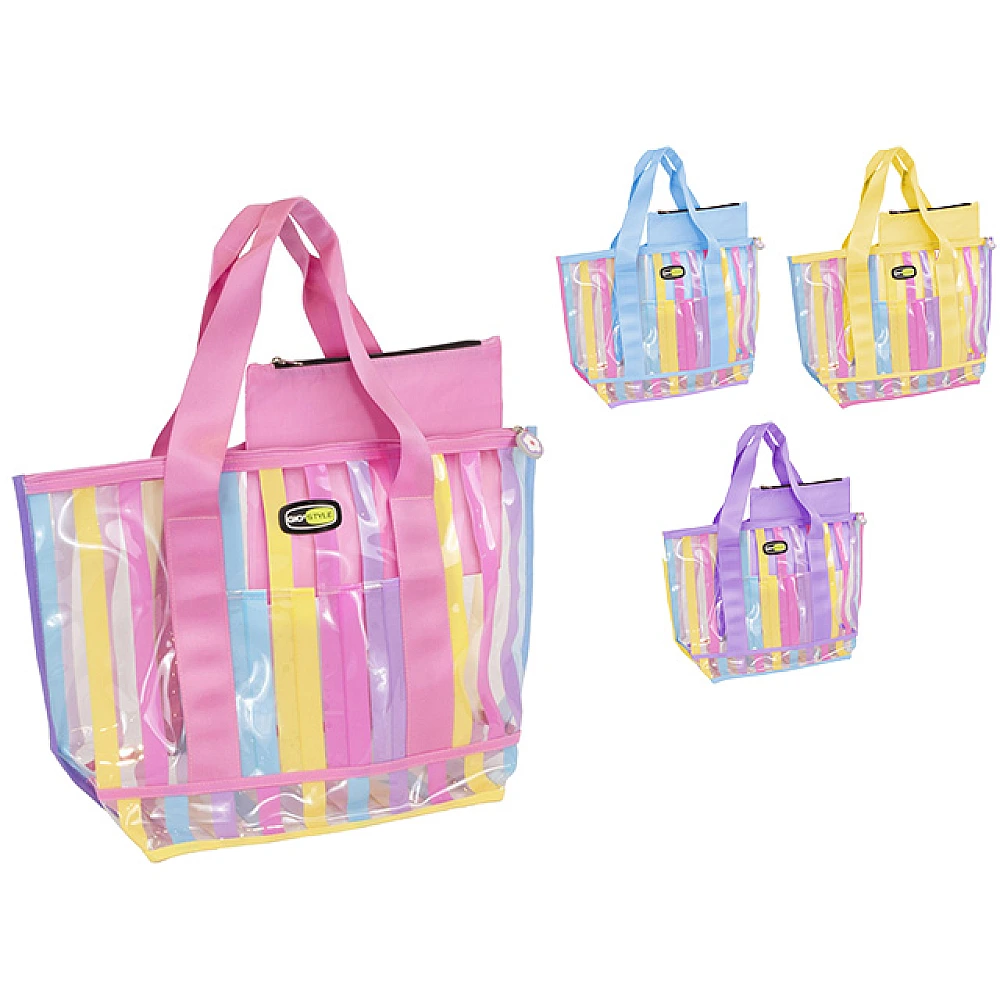Geanta de plaja Sandy 50X15X35 cm cu husa termica 20X23 cm, PVC, 4 culori