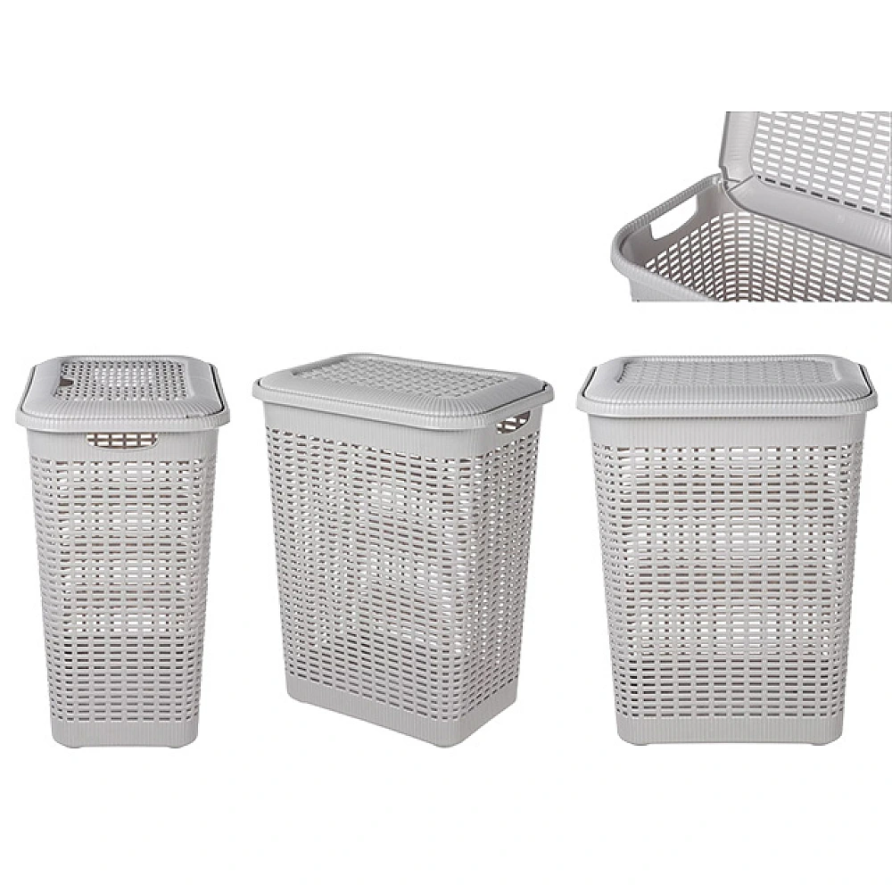 Cos pentru rufe cu capac Econova 30l, 37X26X46.5cm, gri deschis