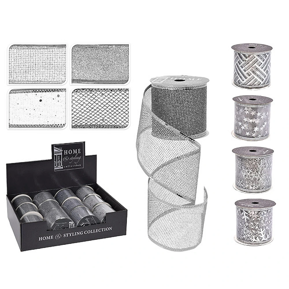 Panglica decorativa 6.3cmX2.7m, argintie/alba