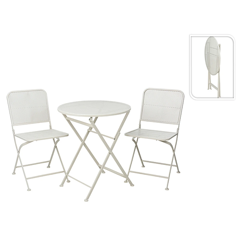 Set mobilier 3 unitati: masa D60, H70cm si 2 scaune 38X41XH78cm, alb
