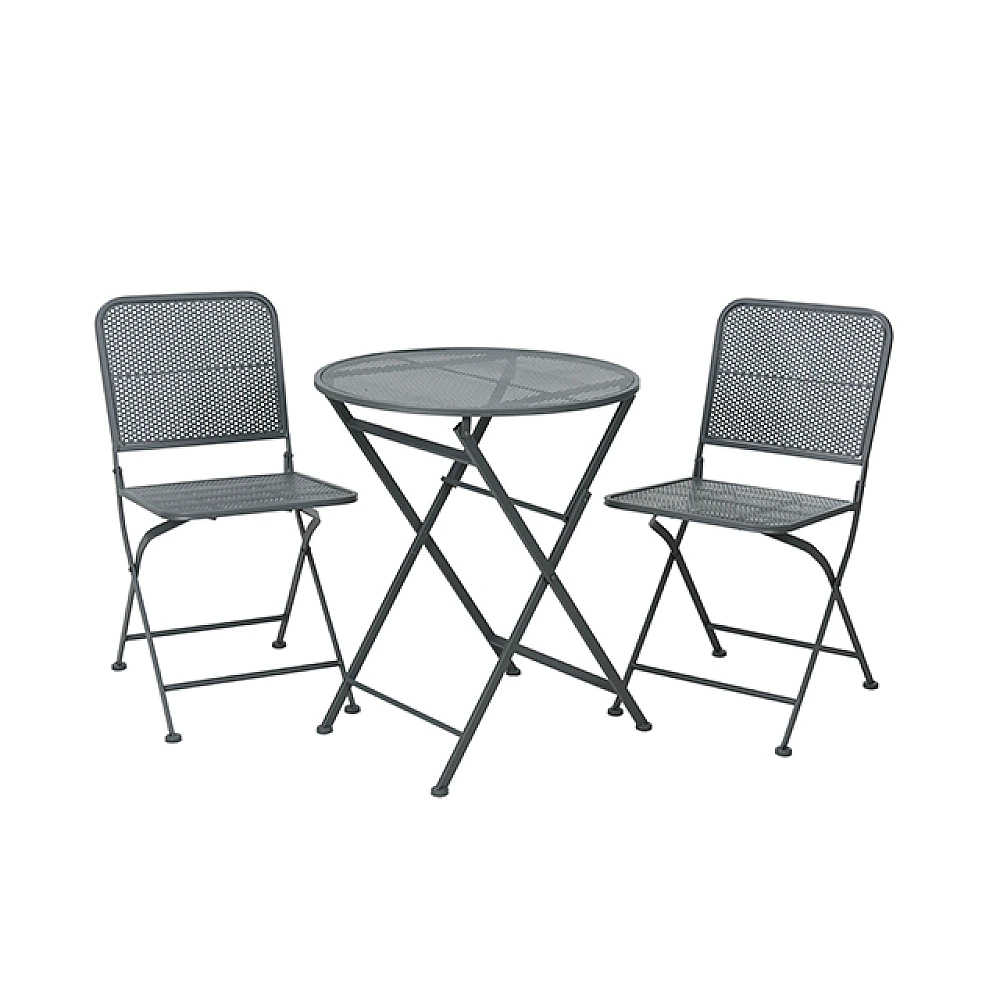 Set mobilier 3 unitati: masa D60, H70cm si 2 scaune 38X41XH78cm, gri