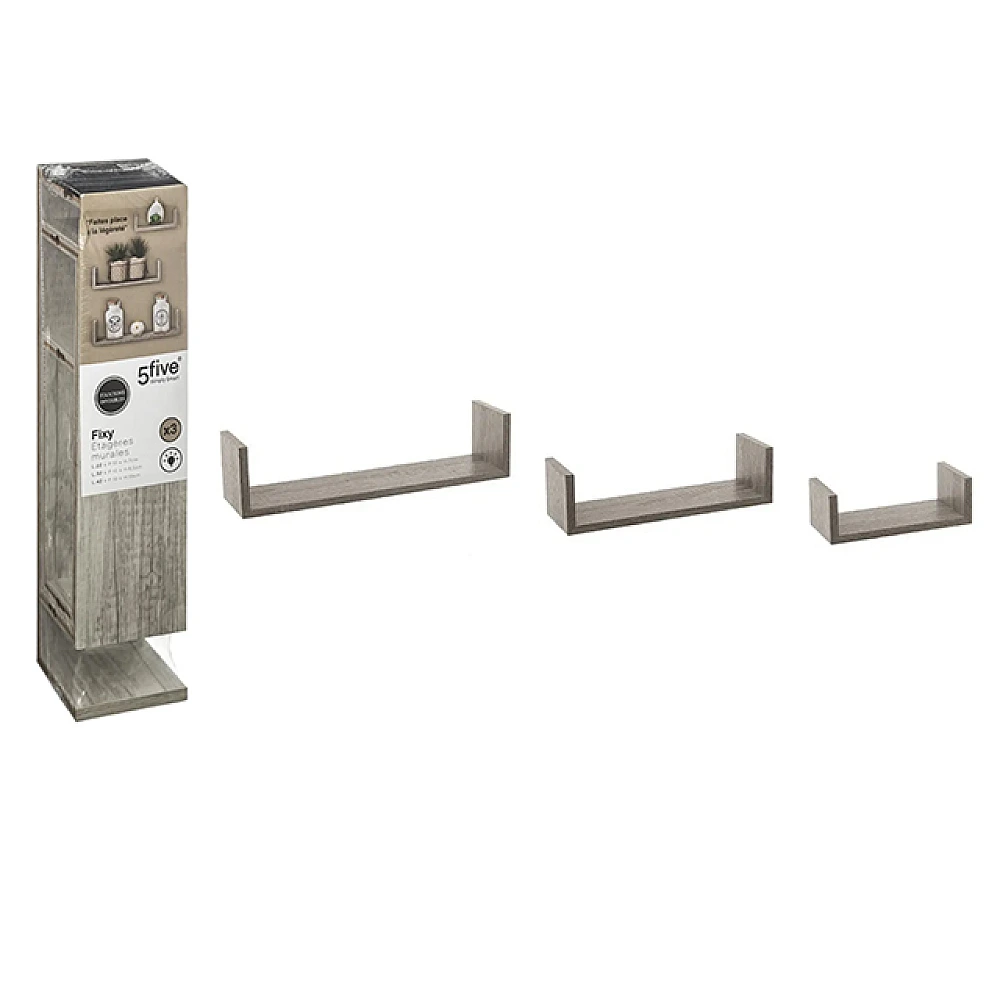 Set rafturi Five 3buc: 22X10X7, 32X10X8.5, 42X10X10 gri, MDF