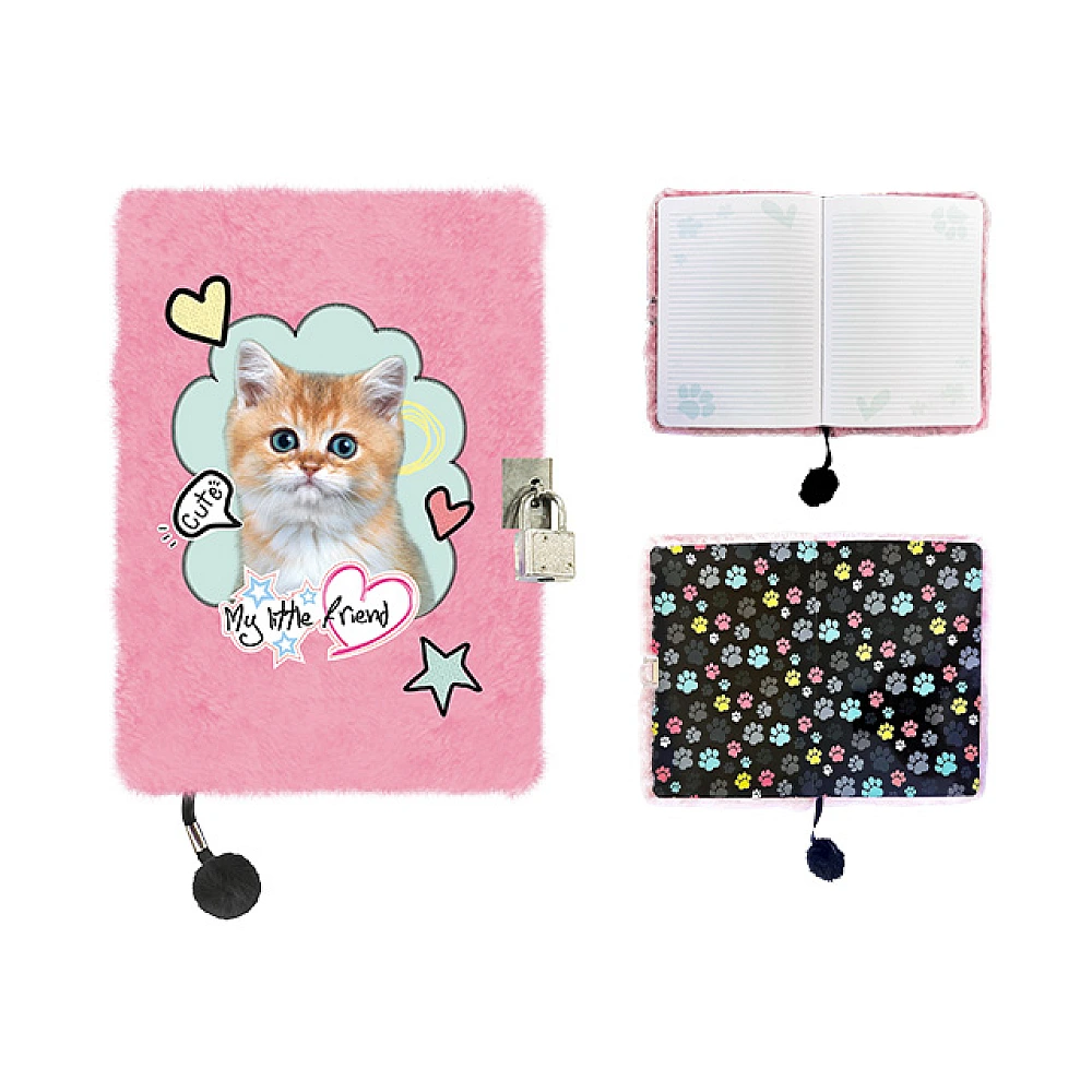 Jurnal cu lacat, A5, 96 foi, My Little Friend Cat, coperta plus roz