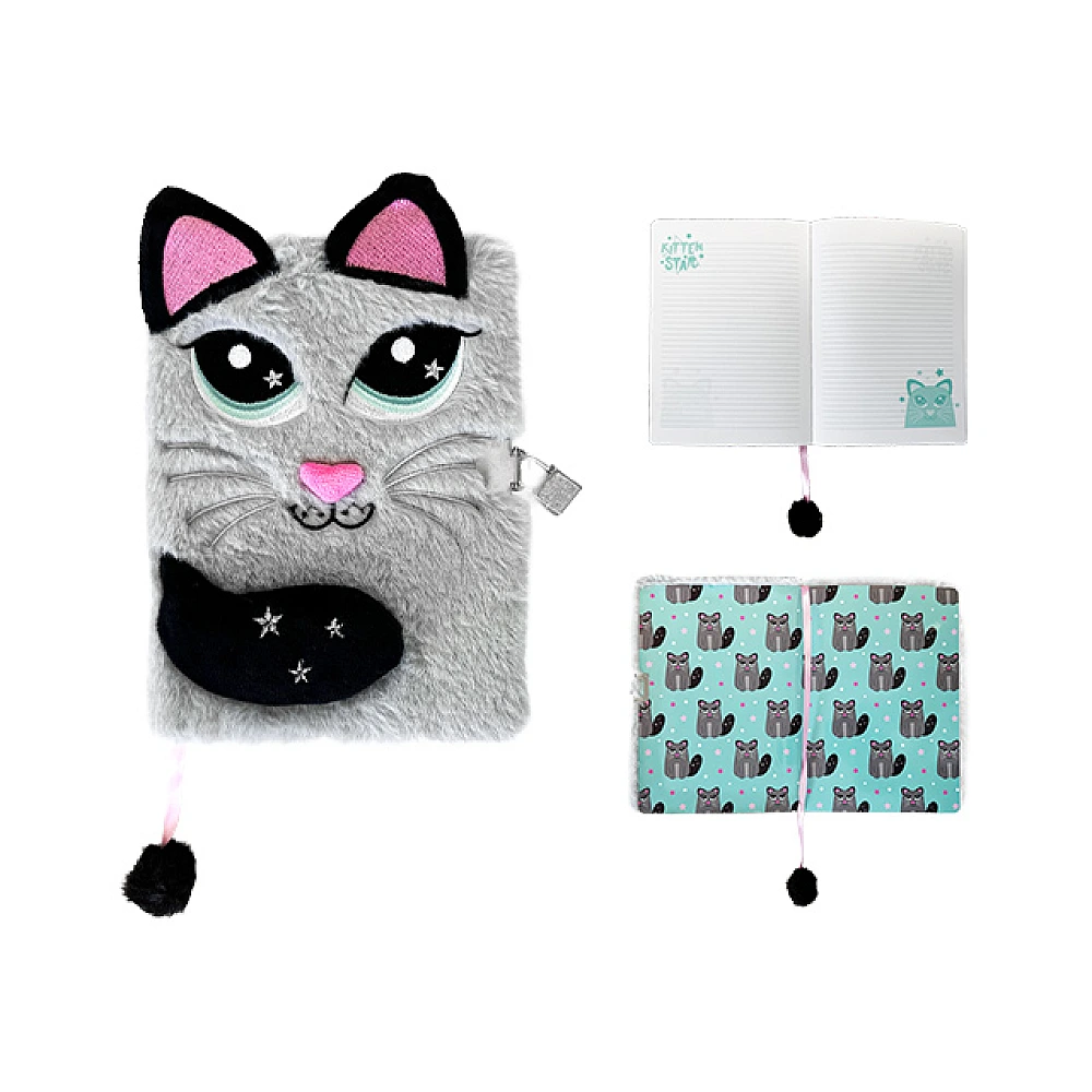 Jurnal cu lacat, A5, 96 foi, 3D My Little Friend Gray Cat, coperta plus