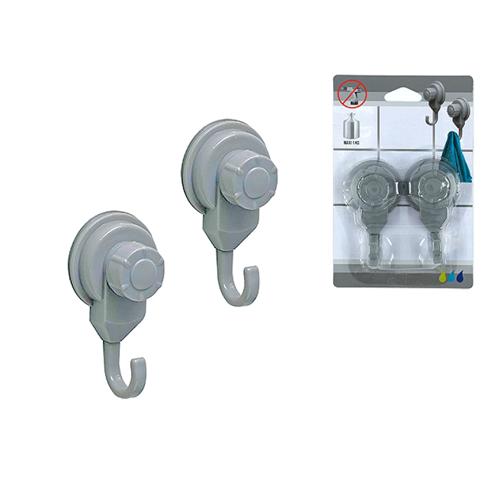 Cuiere pe ventuze Tendance 2buc, 8.7X4.5X3.5cm, gri, PP