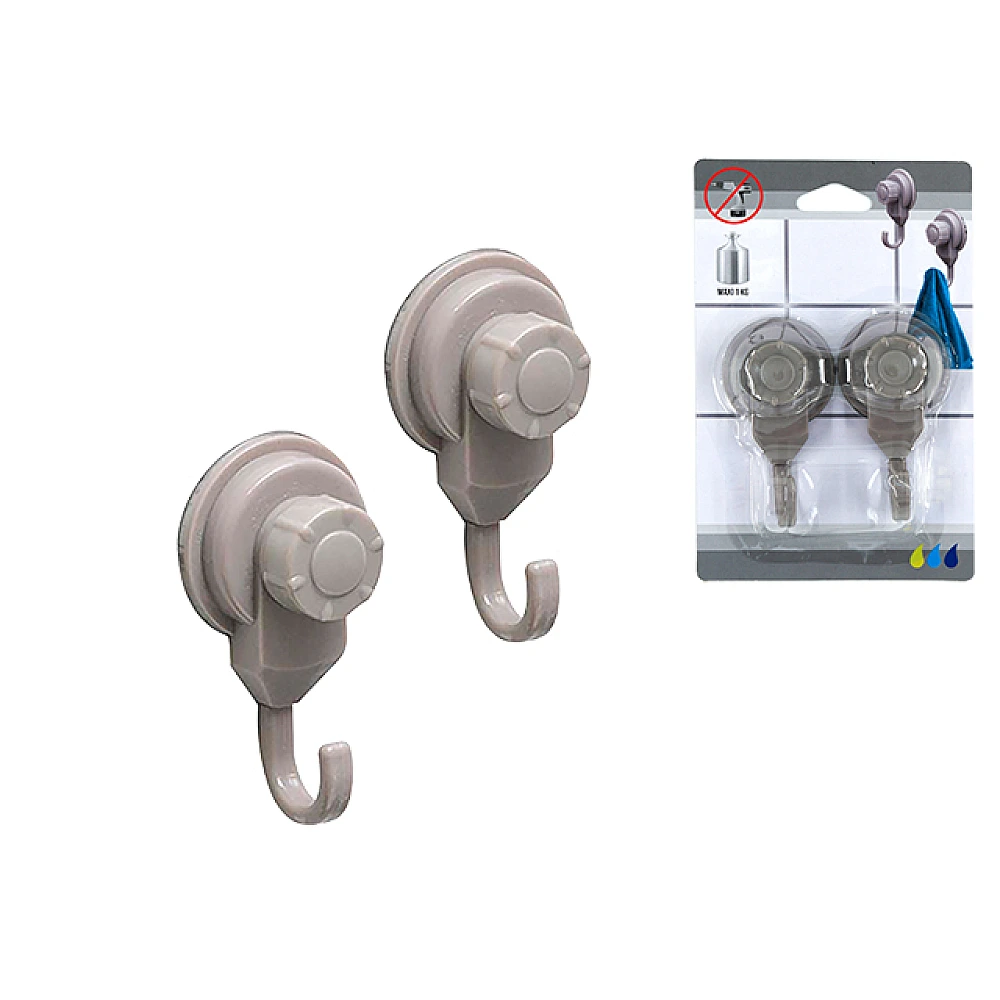 Cuiere pe ventuze Tendance 2buc, 8.7X4.5X3.5cm, gri-bej, PP