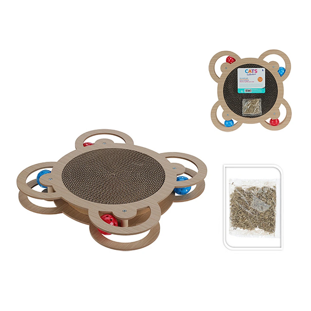 Zgarietoare mdf cu platforma pentru joc Pets cu catnip, 35X35X4.5cm