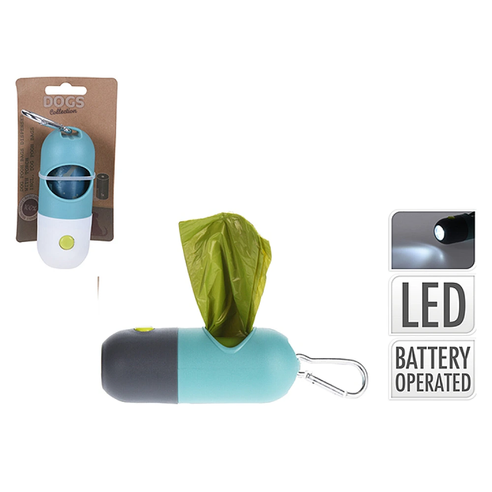 Saci igienici pentru câini cu suport și lanternă LED, 8X5cm,15 buc