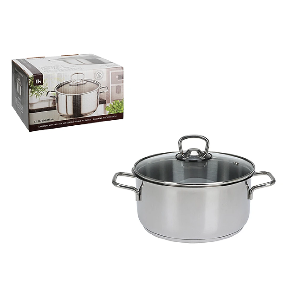 Cratita cu capac sticla EH 3.15l, D20X10cm, inox