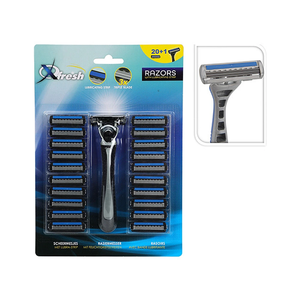 Set aparat de ras pentru barbati + rezerve 20buc, 3 lame