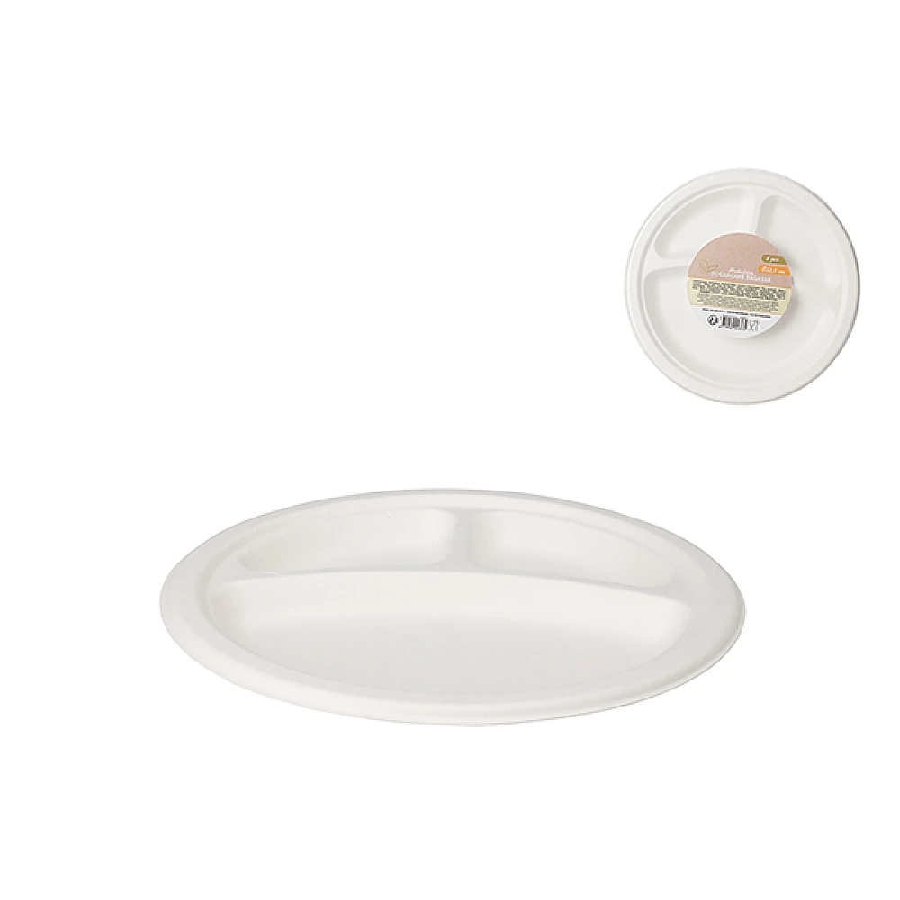 Set farfurii din hârtie ECO 8buc, D22.5cm, cu 3 compartimente