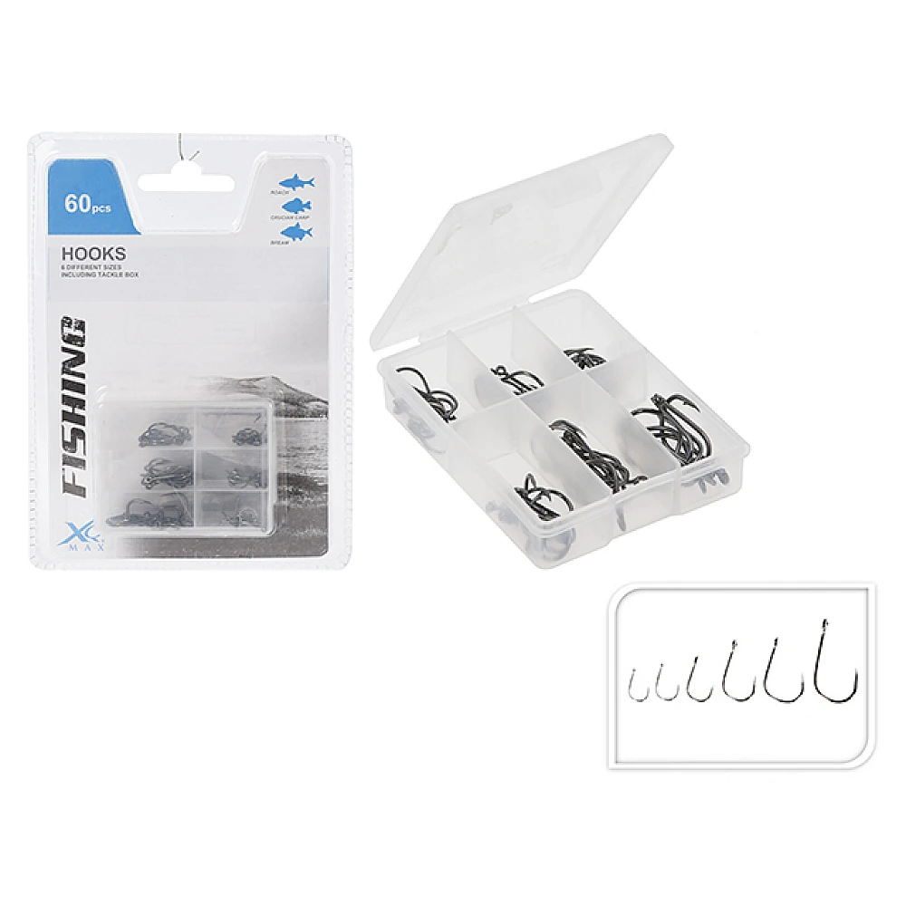 Set de carlige pentru pescuit 60buc, 6 marimi + organizator