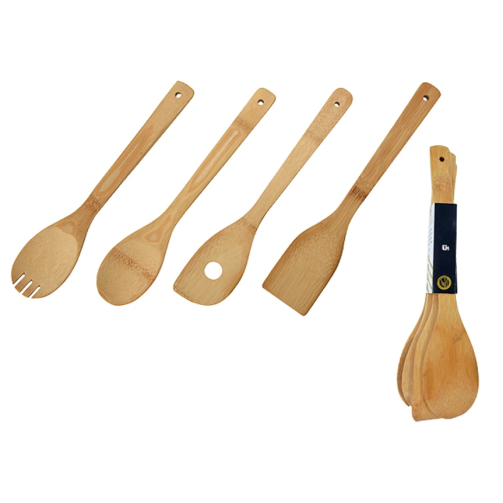 Set ustensile pentru bucatarie EH 4buc, 30cm, lemn bambus