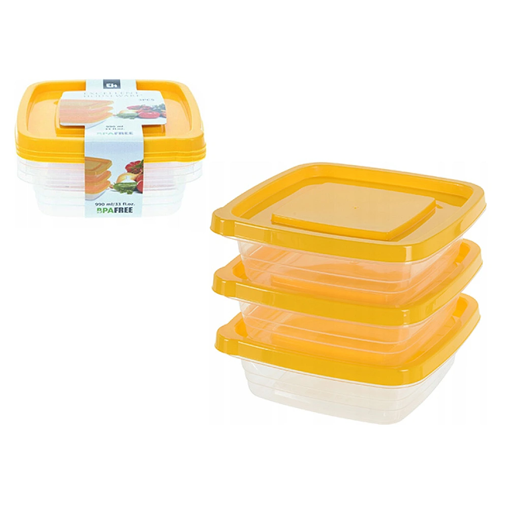 Set caserole pentru pastrare/inghetare/ microunde 3buc, 0.99l, galben