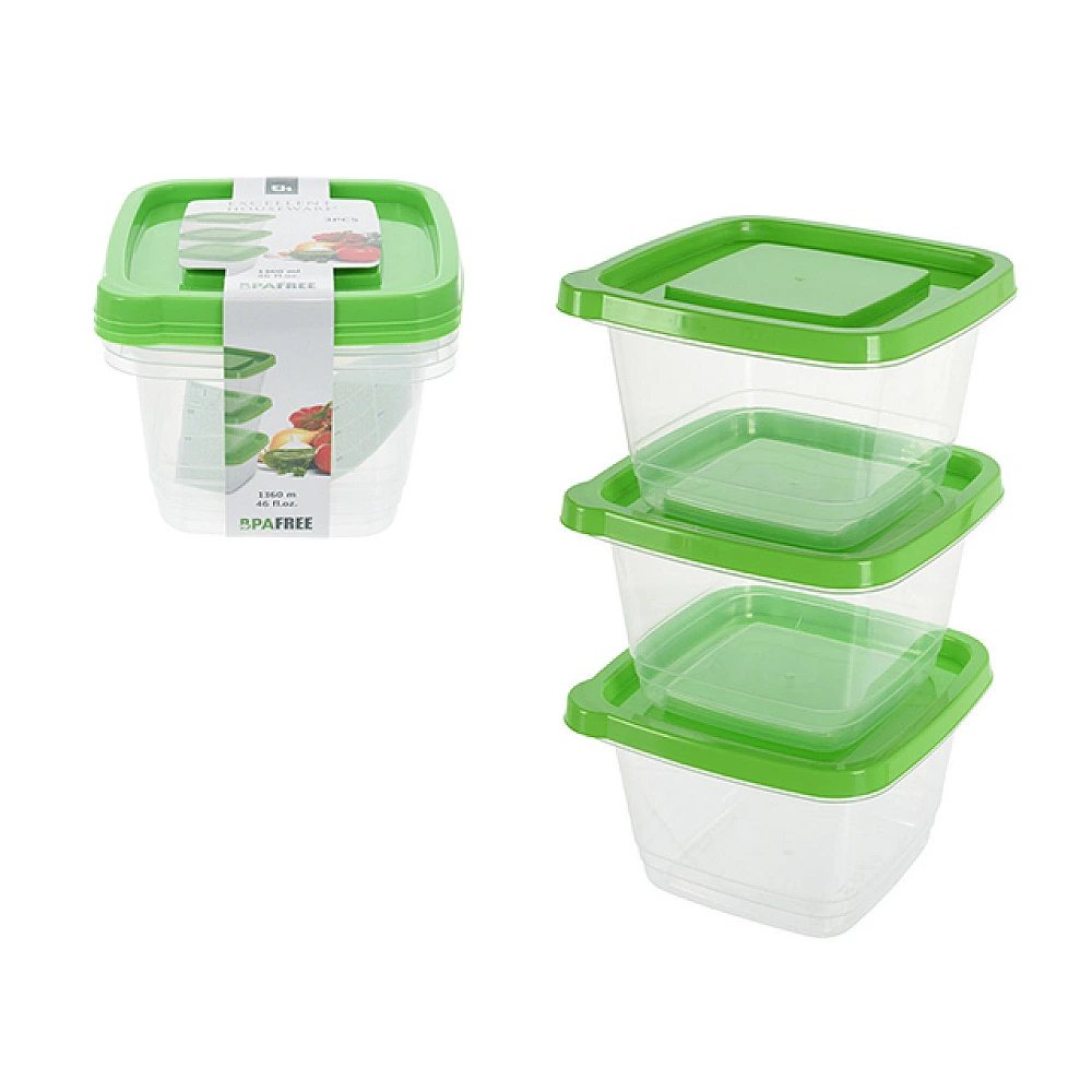 Set caserole pentru pastrare/inghetare/ microunde 3buc, 1.36l, verde