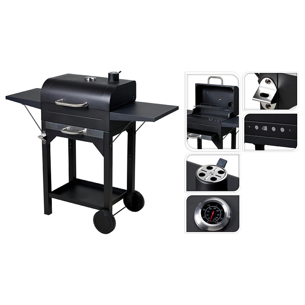 Gratar dreptunghiular cu picioare BBQ 109X34X98cm, 2 plase + termometru, 2 roti
