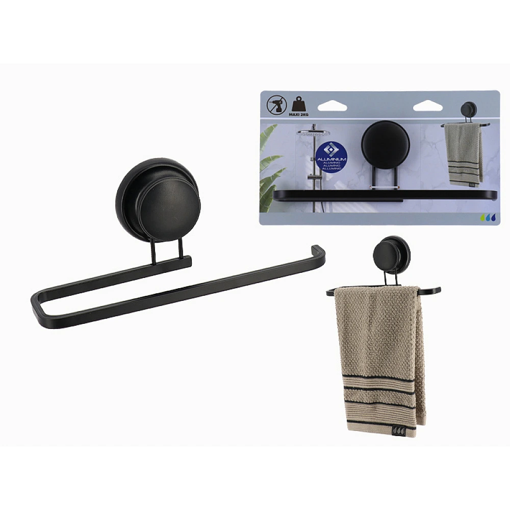 Suport pentru prosoape cu ventuza Tendance Aluminium 24X10X7.5cm, negru