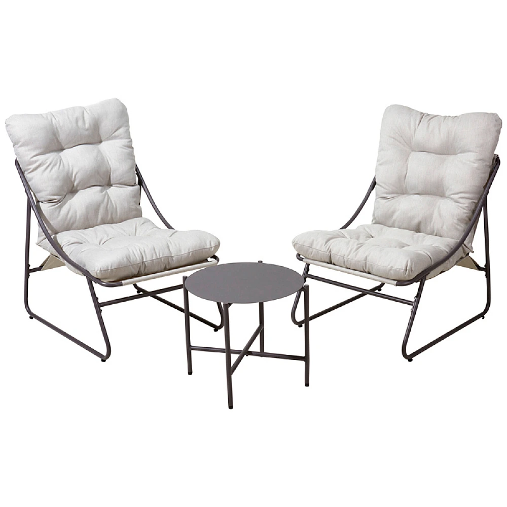 Set mobilier 5 unitati: masa D45XH40 cm, 2 fotoli 78X58XH76.5 cm, 2 saltele, gri