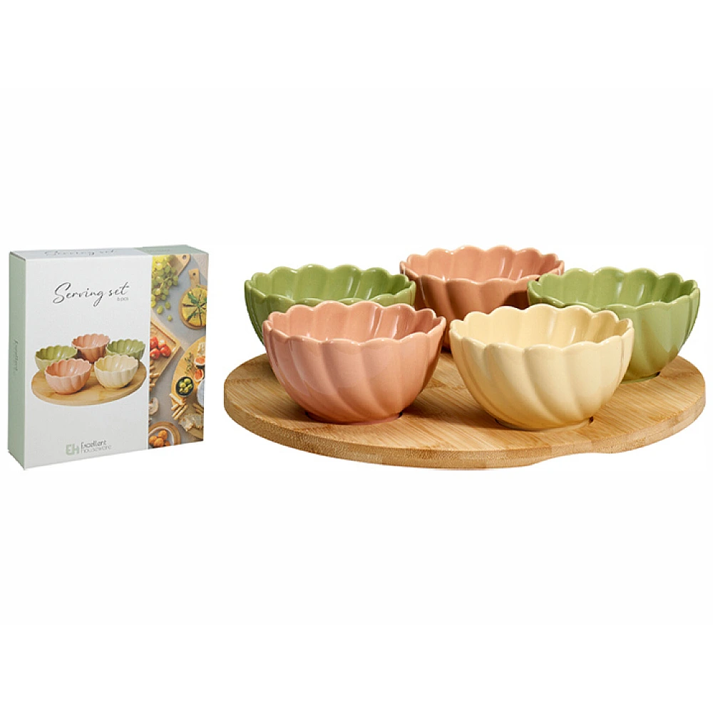 Set pentru aperitiv EH 6unitati, suport din lemn D27X1 cm