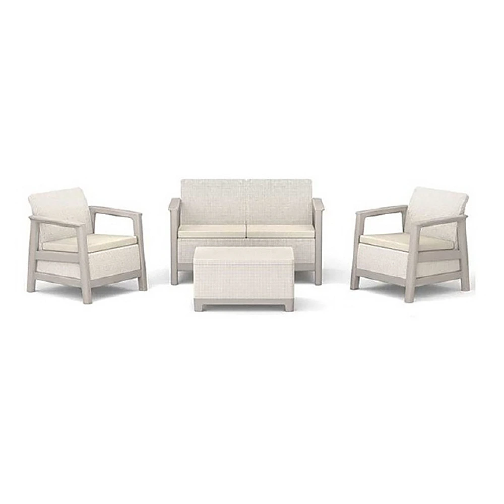 Set mobilier Scandi 4 unitati: masa 52X75X40 cm,2 fotoli 70X73X77 cm, canapea, bej-bej deschis