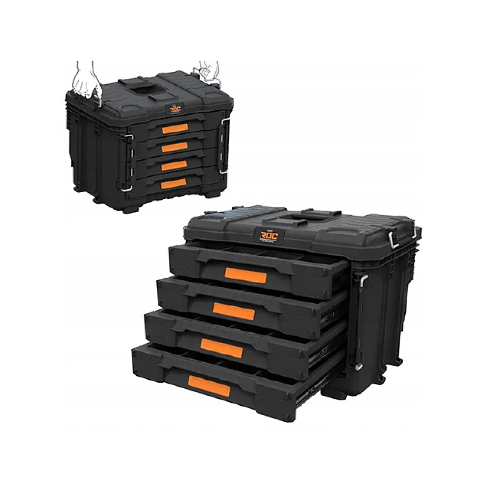 Organizator pentru depozitarea obiectelor mici Keter ROC Pro Gear 2.0 56.5X38.5X41.3 cm, 4 lazi, neagra