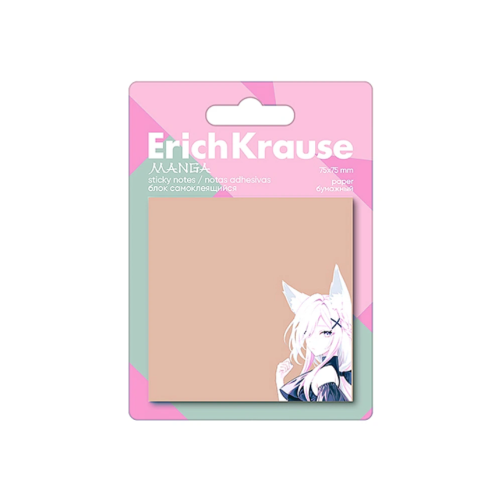 Bloc de foi autoadezive ErichKrause Manga, 75X75 mm, 50 de foi, maro cu desen