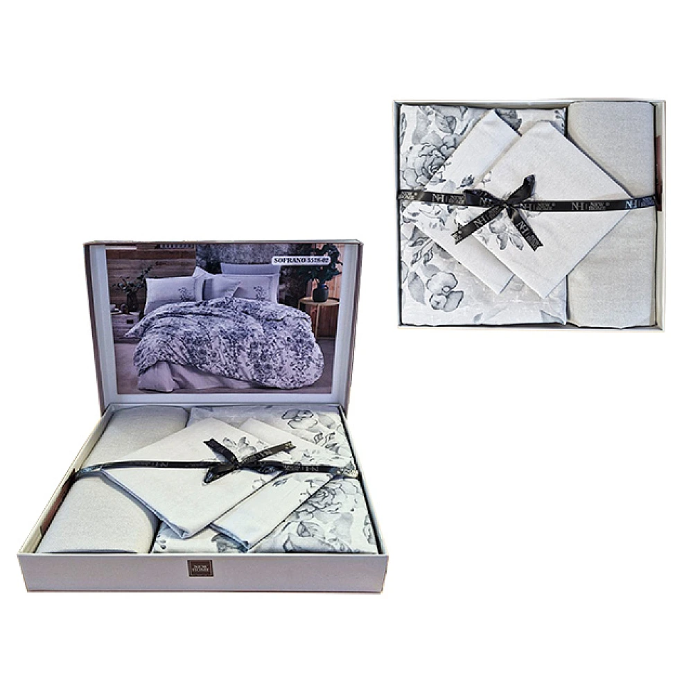 Lenjerie de pat 2pers NH Ranforce Sofrano 5578-02, policoton, gri