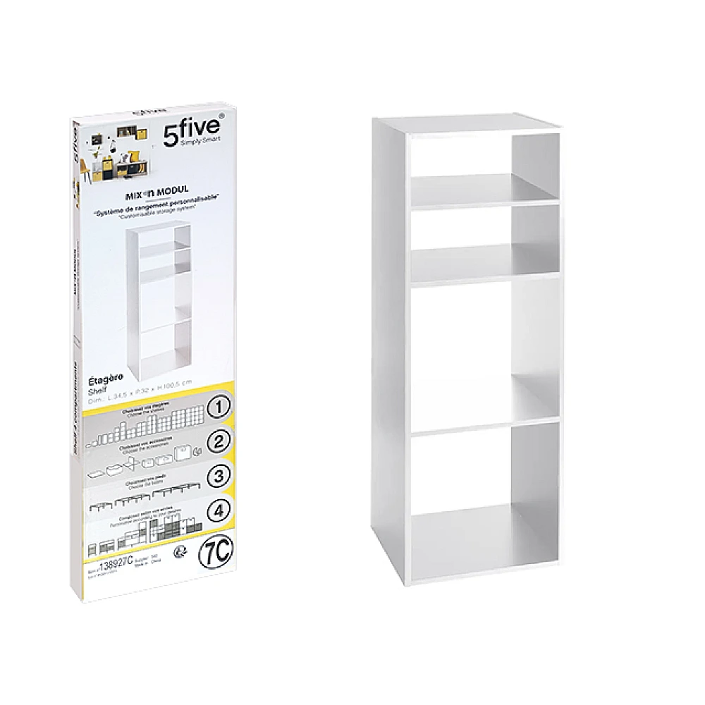 Modul de mobila 34.5X32X100.5cm Five, 2+2 rafturi, alb