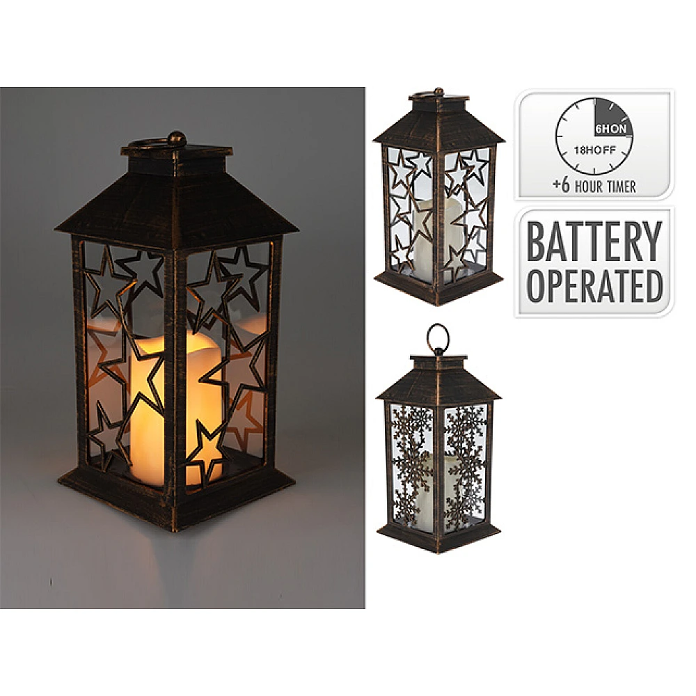 Felinar suspendabil cu lumanare LED 14X14X28 сm, negru cu auriu