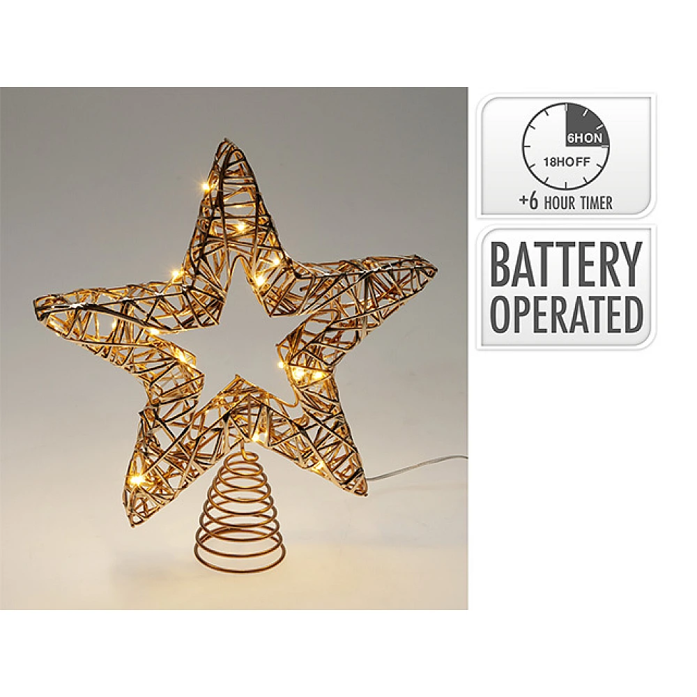 Varf de brad 28 cm Stea 20 LED, auriu