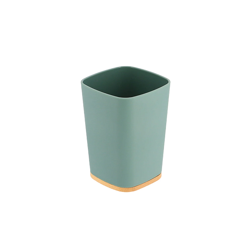 Pahar pentru periute de dinti Tendance Rubber, bază din bambus, verde, polirasină