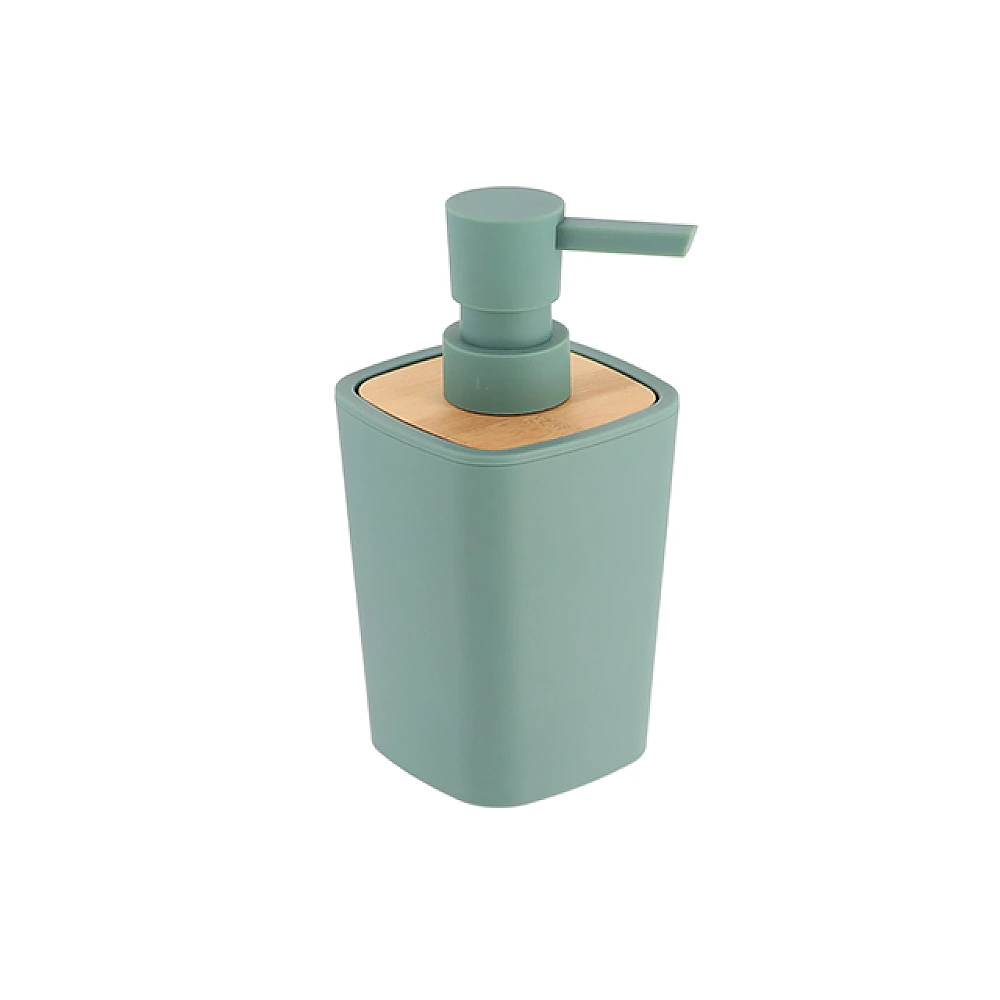 Dozator pentru săpun Tendance Rubber 380ml, capac bambus, verde, din plastic