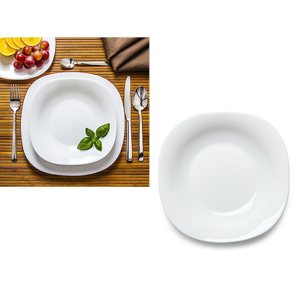 Farfurie adinca patrata 22.5X22.5cm Parma, alba, sticla de opal