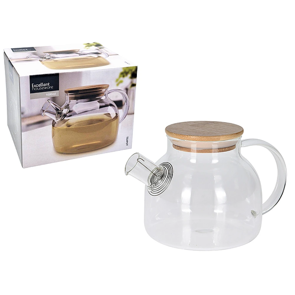 Ceainic pentru infuzie EH sticla 1l, capac din bambus